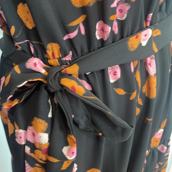 Nanette Lepore dress floral tiered button down Tie waist black pink size 10 - Picture 11 of 15